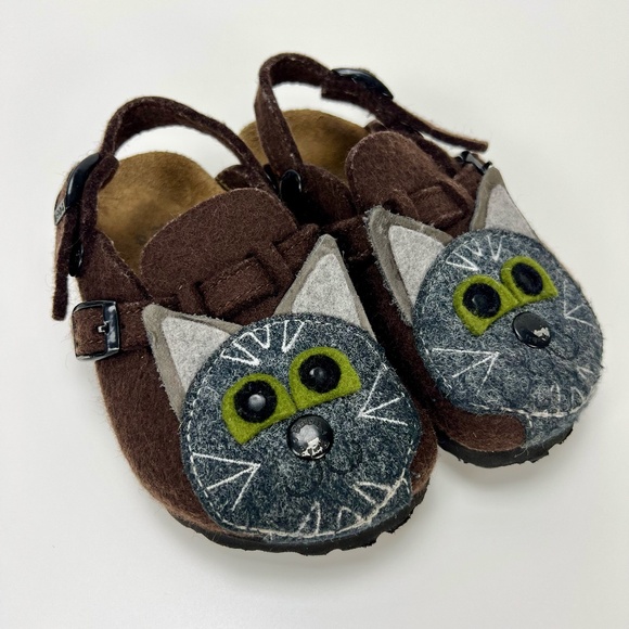 Birkis by Birkenstock Kids Clog Felt Kay Cat Kitty Brown Toddler US Sz 8.5 EU 2 - Picture 1 of 10